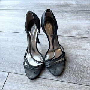 BCBGMAXAZRIA Metallic Black All Leather Heeled Sandals